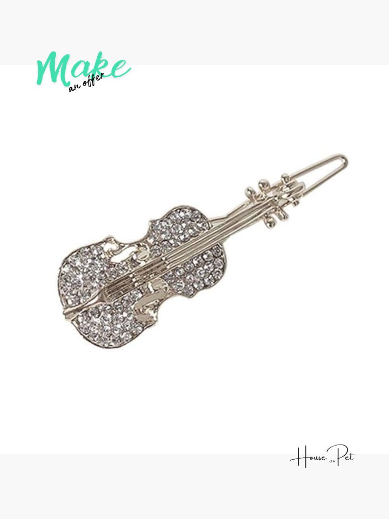 Crystal Rhinestone Barrette Hair Clip Violin Design
